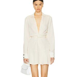 Long Sleeve Cream Mini Dress with Twist Front